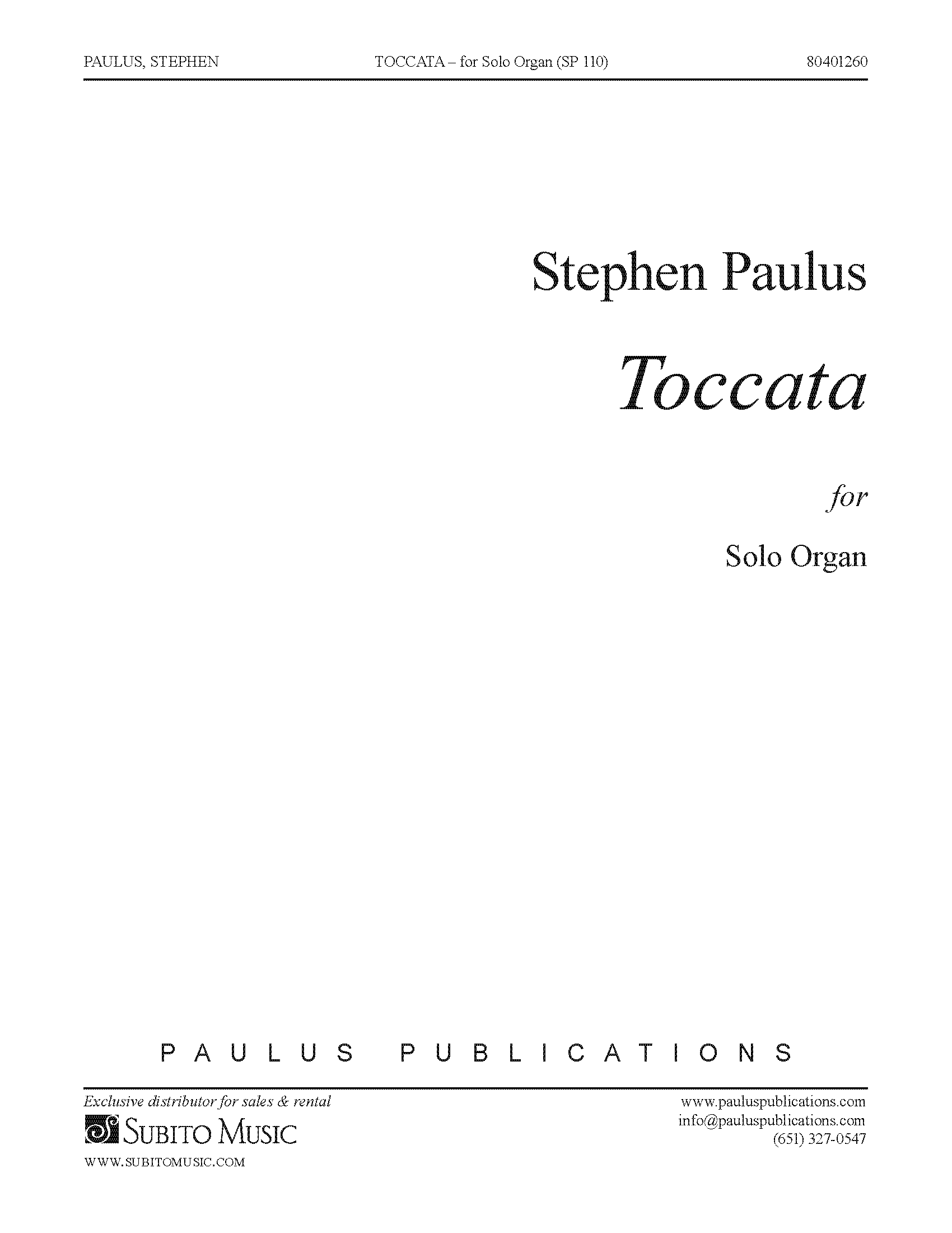 Toccata for Solo Organ - Click Image to Close